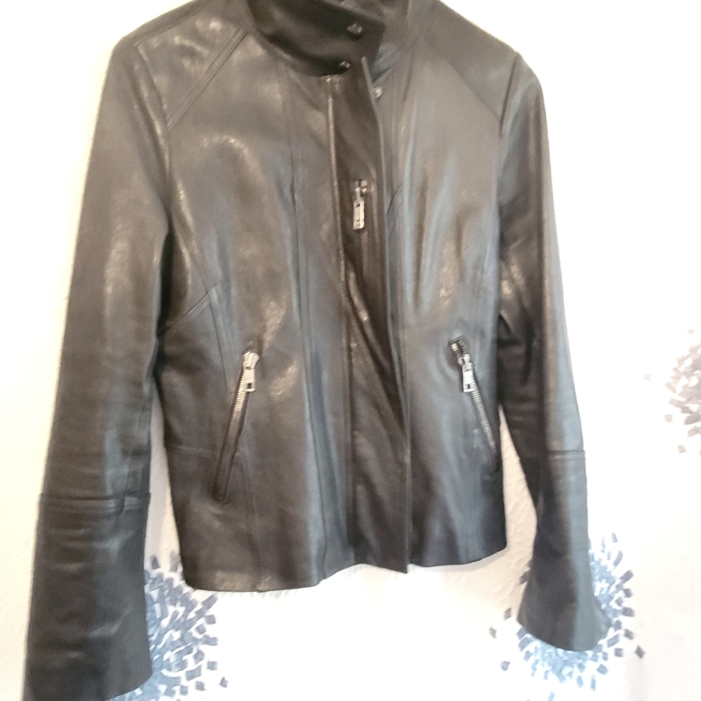 Andrew Marc black leather jacket, size Medium